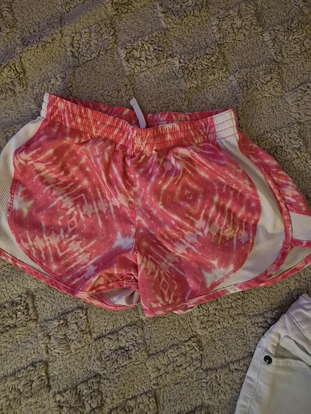 Skechers Pink Tie-Dye Athletic Shorts with White Mesh Trim